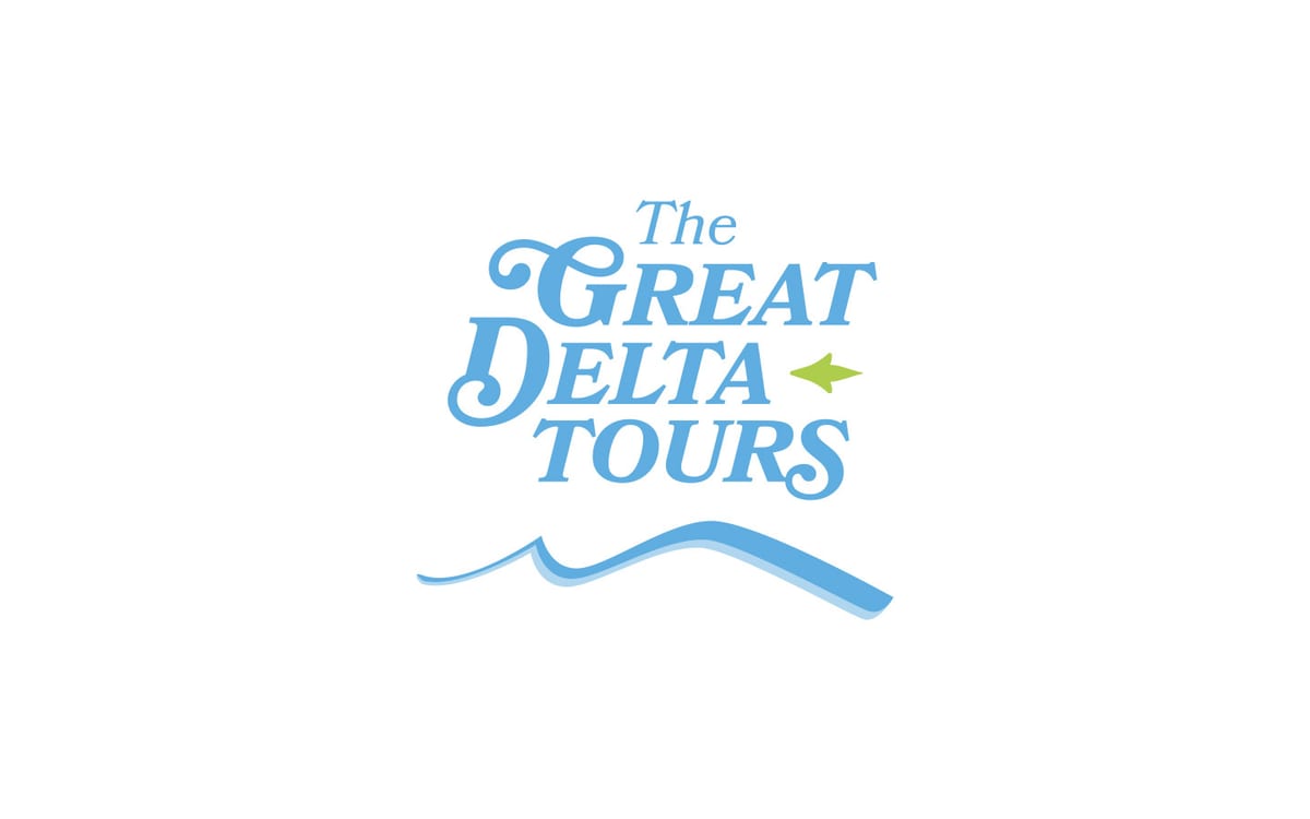 The Great Delta Tours logo in blue script above a wave