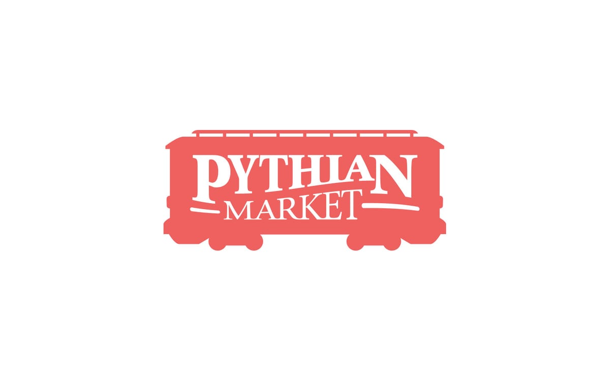 Pythian Market logo shaped like a red streetcar