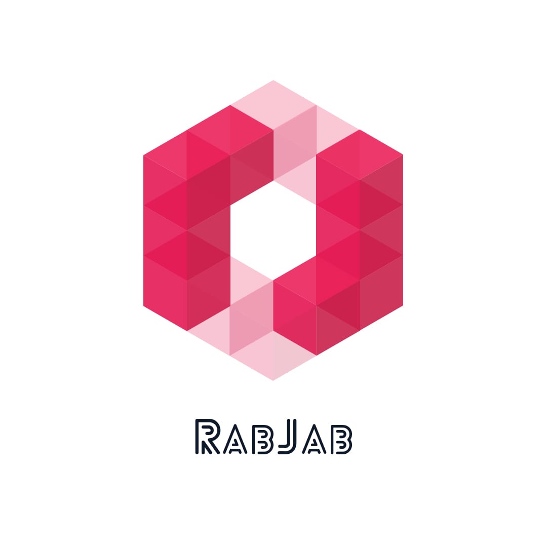RAPJAB logo exploration with a pink geometric hexagon mark